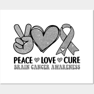 Brain Cancer Awareness, Peace Love Cure, Brain Tumor Awareness, Glioblastoma Awareness Posters and Art